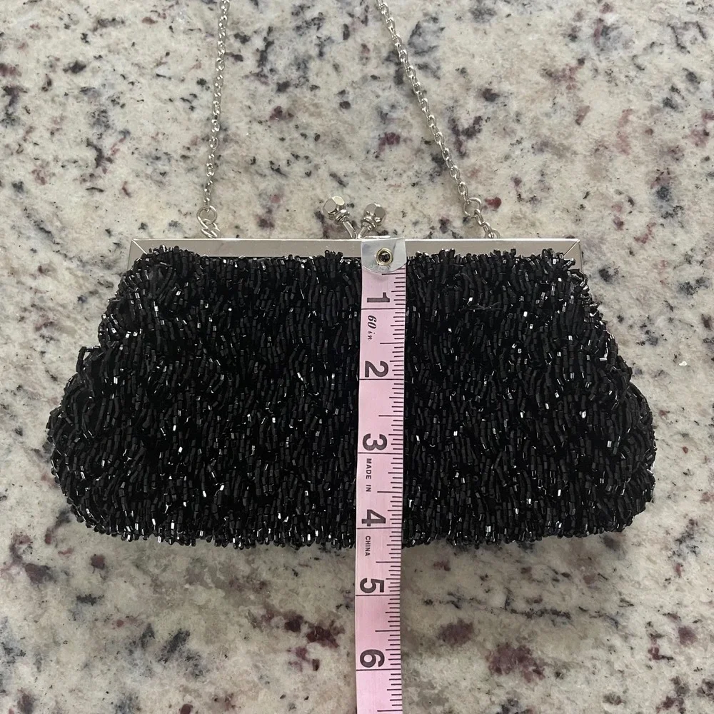BCBGMAXAZRIA Vintage Black Beaded Evening Clutch‎ Chain Bag